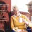 Promotional material for a trainer manual from Maybo featuring the smiling faces of a multigenerational group: a young smiling woman in the left pane, and two older women laughing and enjoying tea and cake in the right pane. The left pane lists modules on positive approaches to behavior and dementia with bullet points regarding risks, understanding behavior, and positive interactions.