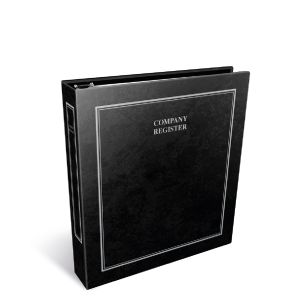 A sleek black binder labeled "Company Register," designed for organizing corporate documents.