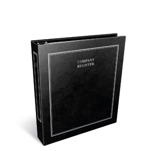 A sleek black binder labeled "Company Register," designed for organizing corporate documents.