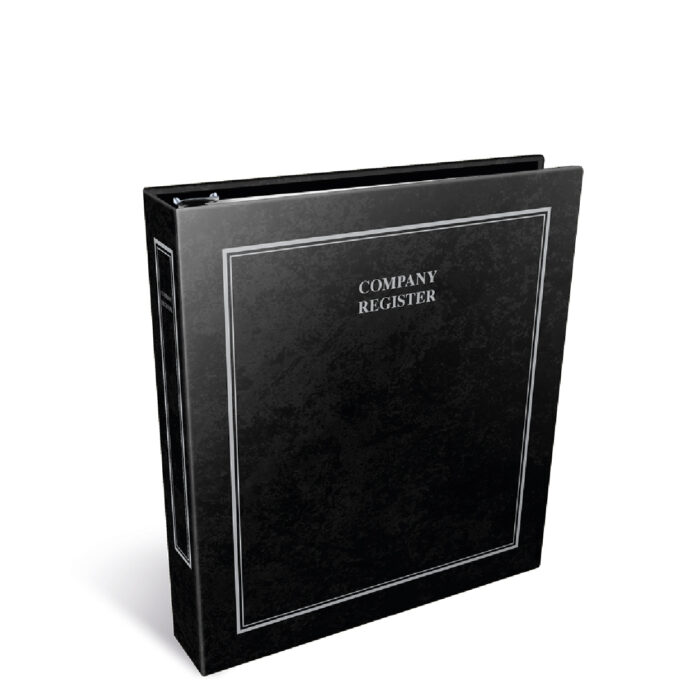A sleek black binder labeled "Company Register," designed for organizing corporate documents.