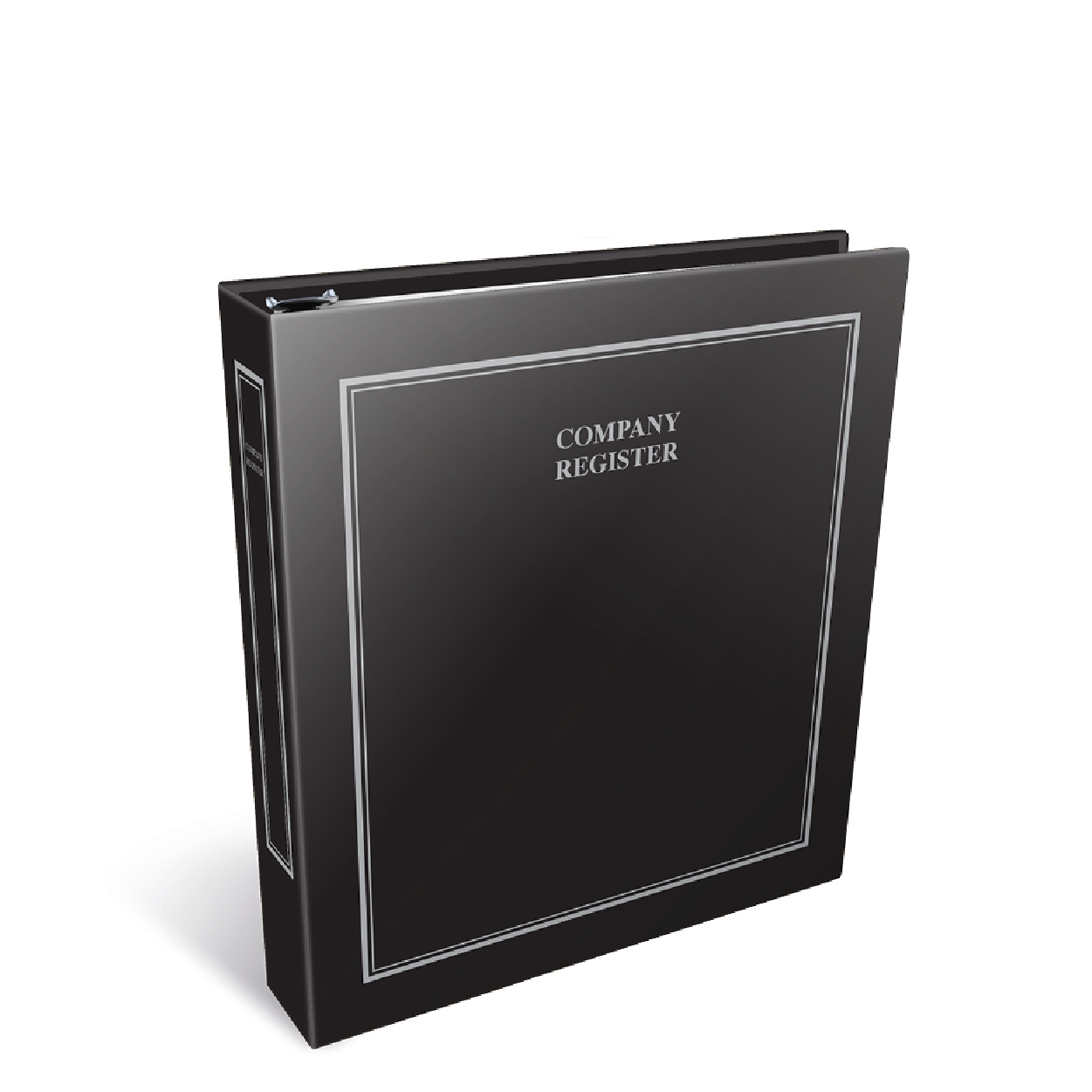 A sleek black binder labeled 'Company Register,' designed for organizing business documents and records.