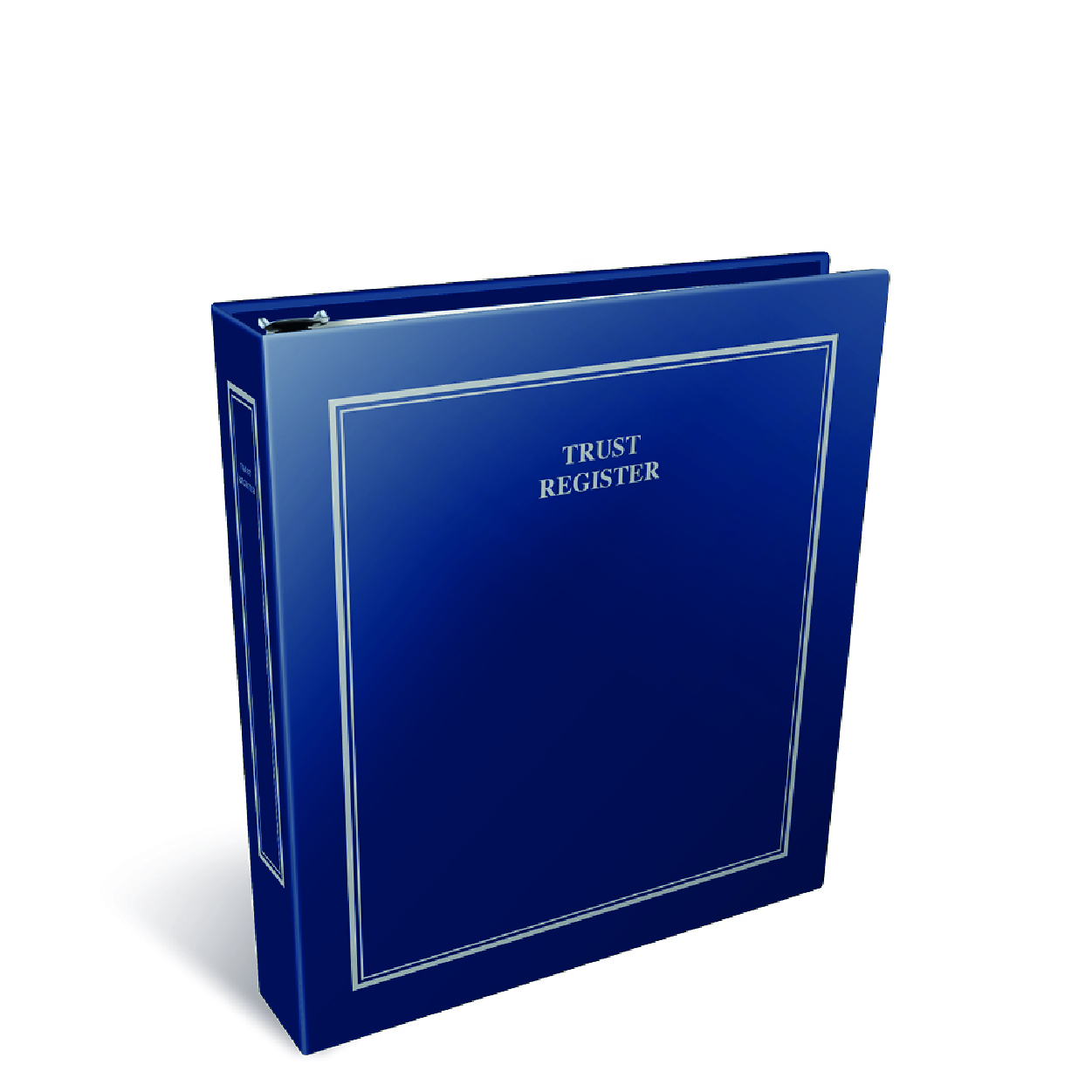 A blue binder labeled 'Trust Register' with a silver border, shown in a three-dimensional view.