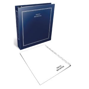 Image of a blue binder labeled "Trust Register" alongside blank dividers for organizing documents.